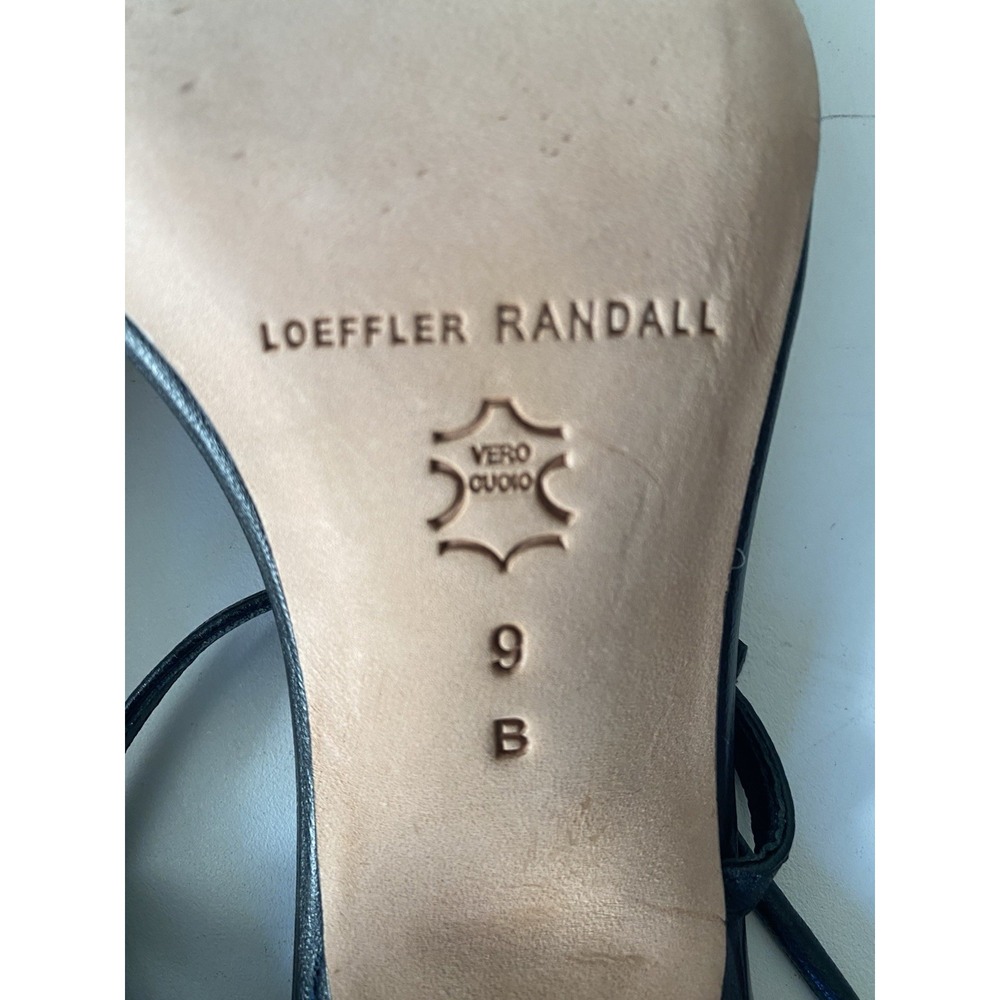 Loeffler Randall Triana Black Leather Strappy Mid Heel Silver Ball Sandals 9 - Picture 6 of 7